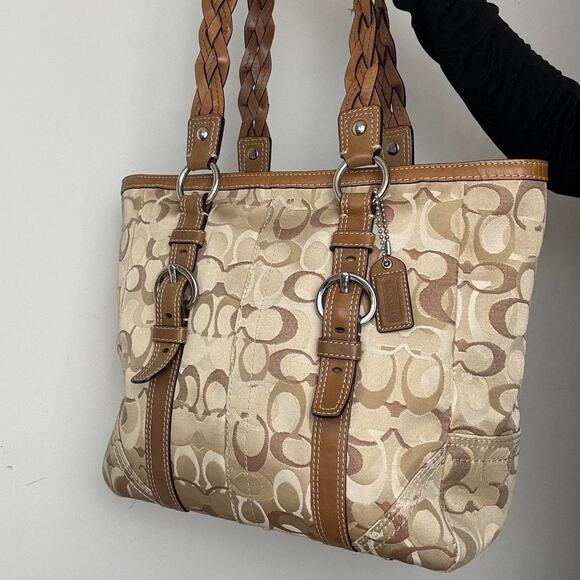 Vintage Y2K Coach Signature Canvas Tote Shoulder Bag - Picture 3 of 6